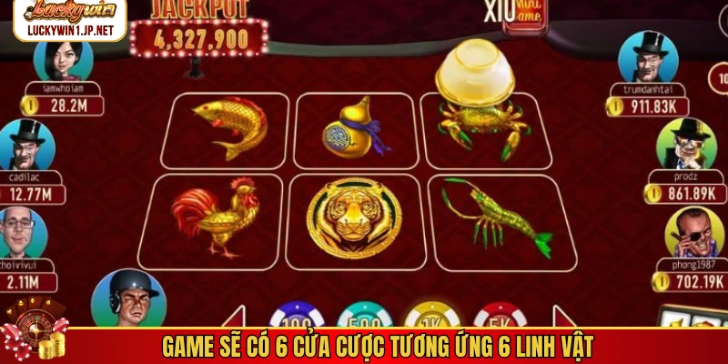 Game sẽ có 6 cửa cược tương ứng 6 linh vật